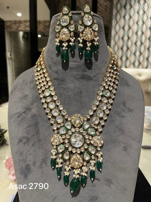 Golden Beauty Kundan And Diamond Necklace With Earrings