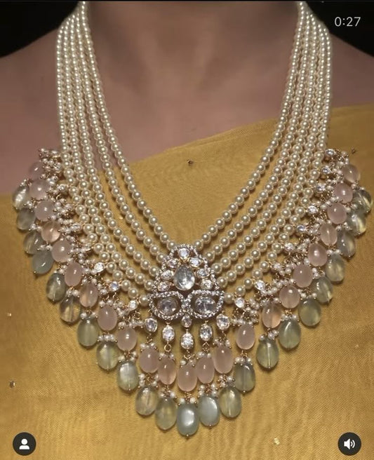 Stunning Heavy Designer Layer Moti and Kundan Work Set